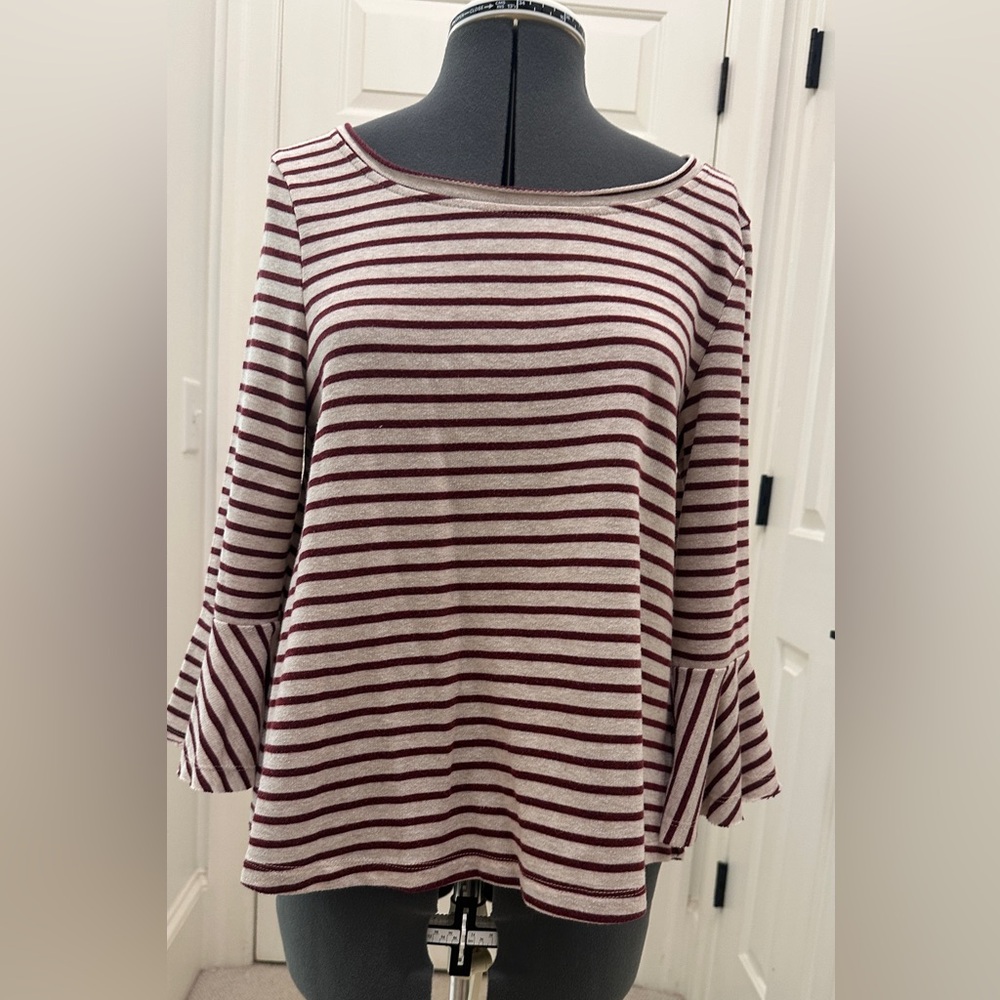 Anthropologie Deletta Striped Bell Sleeve Top